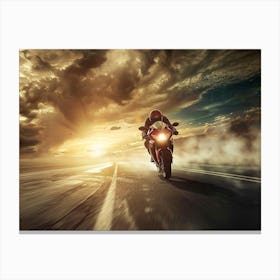 Motorcycle Rider On The Road 2 Canvas Print