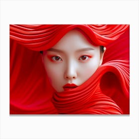 Asian Woman In Red Dress Canvas Print