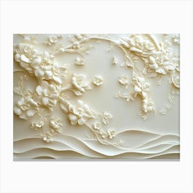 Beautiful 3d White Flowers On A White Background Canvas Print