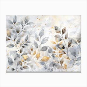 Leaves In White And Gold Canvas Print