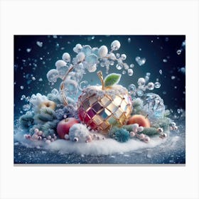 Crystal Apple decorated in elegance style covered with white snow, winter theme Canvas Print