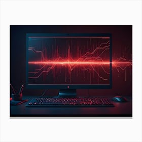 Computer Monitor Displaying Red And Blue Digital Data Canvas Print