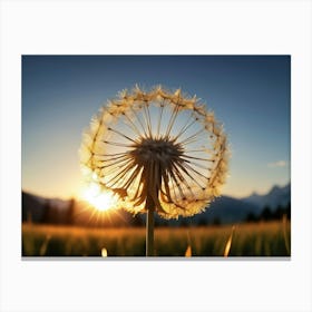 Dandelion sitting on a field, morning or dusk 6 Canvas Print