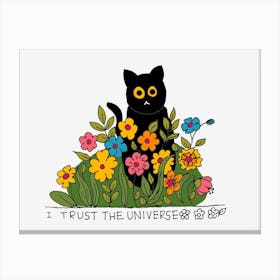 I Trust The Universe Cat Black Wild Flowers Canvas Print