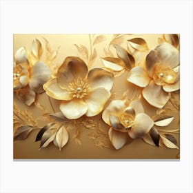 Golden Floral Background, Gold Flowers, Vintage Flower Design, Artwork Gold Luxury, Luxurious Nature Canvas Print