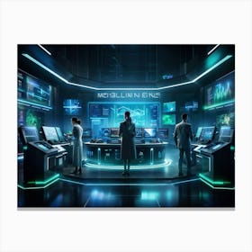 Cyber Intelligence Technology Interfacing With Modern Business Operations Robots Analyzing Data Ho (2) Canvas Print