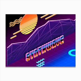 Isometric Synthwave: Sunset [synthwave/vaporwave/cyberpunk] — aesthetic poster, retrowave poster, neon poster Canvas Print