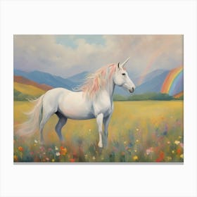 Unicorn In The Meadow Canvas Print