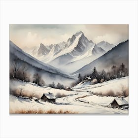 Vintage Muted Winter Mountain Landscape (21) 1 Canvas Print