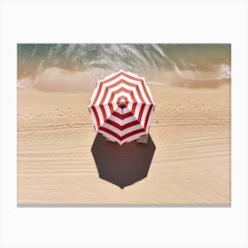 Aerial View Of A Red And White Beach Umbrella Summer Photography Canvas Print