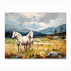Horses Painting In Scottish Highlands, Scotland, Landscape 2 Canvas Print