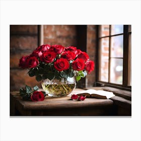 Red Roses In A Vase Canvas Print