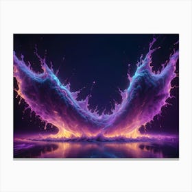 A Dramatic Abstract Image Of A Purple And Blue Liquid Splash, With A Bright Orange Glow At The Base, Creating A Dynamic And Vibrant Composition Canvas Print