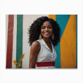 Portrait of a smiling girl with curly hair 1 Canvas Print