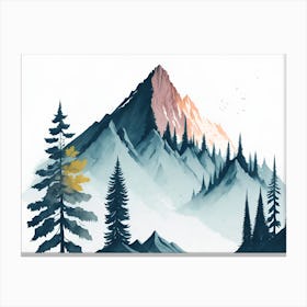 Mountain And Forest In Minimalist Watercolor Horizontal Composition 172 Canvas Print