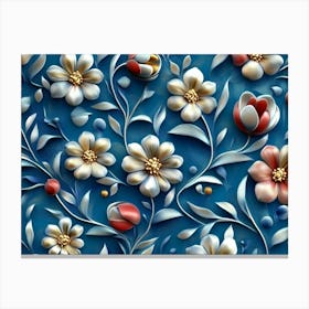 Flowers On A Blue Background 10 Canvas Print