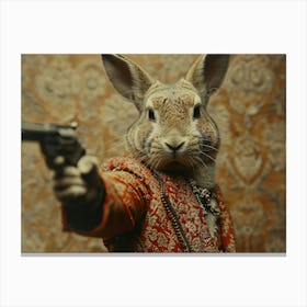Absurd Bestiary: From Minimalism to Political Satire.Rabbit With Gun Canvas Print