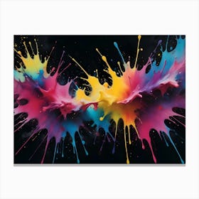 Abstract Image Of Colorful Paint Splatters On A Black Background 2 Canvas Print