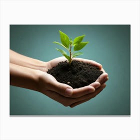 Hands Holding A Plant Canvas Print