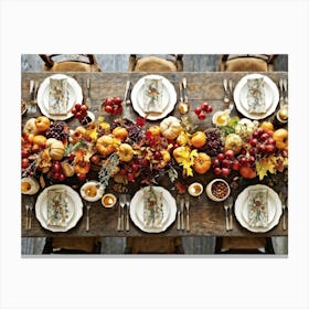 A Traditional Rustic Autumn Harvest Table Set For A Festive Gathering Sun Bleached Wooden Table Hig (5) 1 Canvas Print