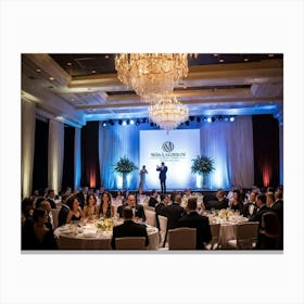 Corporate Gala Captured In A Bustling Ballroom Elite Guest List In Tight Tuxedo Clad Figures Dance Canvas Print