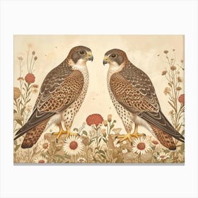 Floral Animal Illustration Falcon 2 Canvas Print