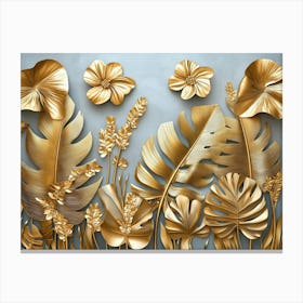 Gold Leaves And Flowers 2 Toile