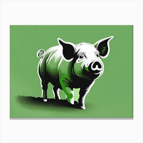 Pencil Sketch of Pig On Solid green Background, modern animal art, green monochromatic art Canvas Print