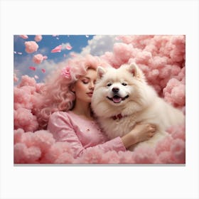 Pink Hair Girl With Dog Canvas Print