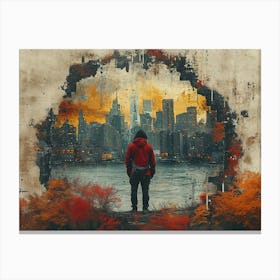 Urban Rhapsody: Collage Narratives of New York Life. Man In A Red Jacket Canvas Print