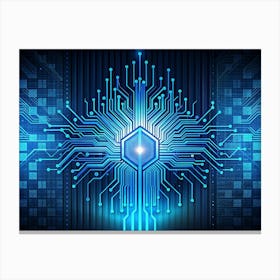 Blue Circuit Board With Hexagonal Center Canvas Print