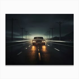 Retro Car At Highway 05 Canvas Print