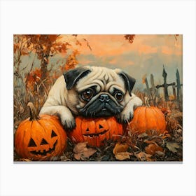 Halloween Pugs In Oil 20 Canvas Print