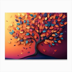 Colorful Tree With Leaves On Hanging Branches Illustration Background Canvas Print