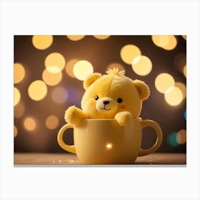 Yellow Plush Bear In A Cup With Sparkling Lights Canvas Print