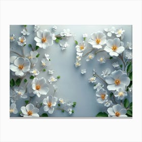 Delightful 3d Flowers Against A Fresh White Background, Intricate And Elegant Canvas Print