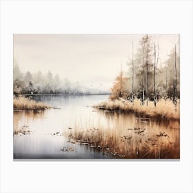 A Painting Of A Lake In Autumn 39 Canvas Print