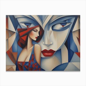Woman In Blue And Red Canvas Print