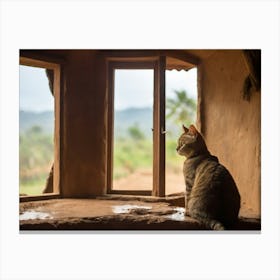 Cat Looking Out Of Window Canvas Print