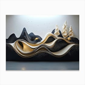 3d Wave Mountains Landscape Mable Canvas Print