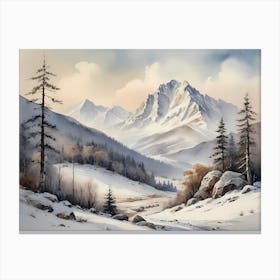 Vintage Muted Winter Mountain Landscape (18) 1 Canvas Print