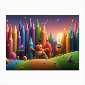 Illustration of a fence made from colored pencils Canvas Print