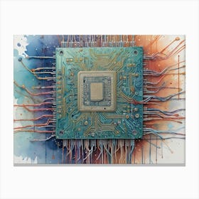 Colorful Watercolor Painting Of A Cpu Canvas Print