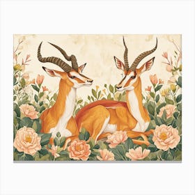Floral Animal Illustration Antelope 1 Canvas Print