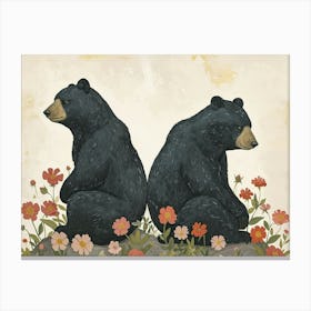 Floral Animal Illustration Black Bear 4 Canvas Print