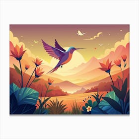 A Lone Hummingbird Hovers Mid Air Its Iridescent Canvas Print