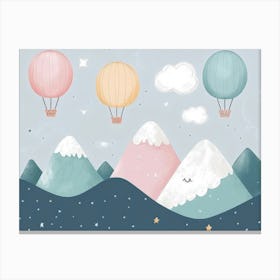 Hand Drawn Childish Art with Mountains, Balloons and Clouds 4 Canvas Print