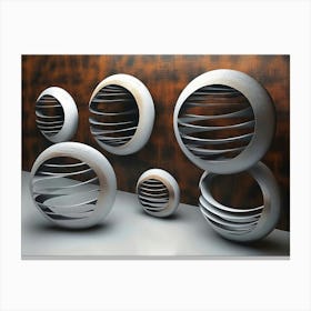 3d Art With Silver Circle Rings And Brown Silver 1 Canvas Print