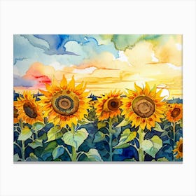 Sunflowers At Sunset Canvas Print