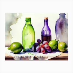 Lime and Grape near a bottle watercolor painting 21 Canvas Print
